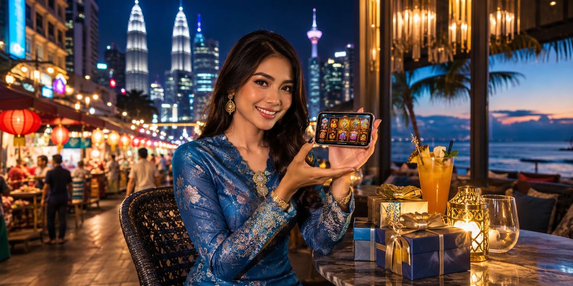 Pengguna Kuala Lumpur mengakses aplikasi perlawanan langsung dengan pakaian baju kurung moden