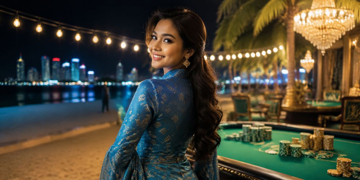 Proses deposit loteri dalam talian dengan pakaian baju kurung gaya Malaysia